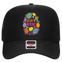 Cute Happy Easter For Teen Girls Boy Easter Colorful Eggs High Crown Mesh Back Trucker Hat