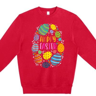 Cute Happy Easter For Teen Girls Boy Easter Colorful Eggs Premium Crewneck Sweatshirt