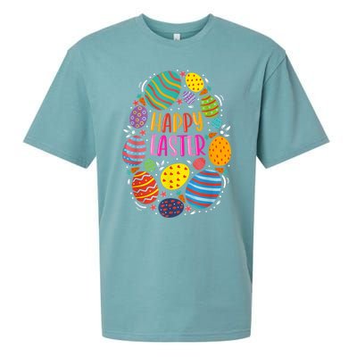 Cute Happy Easter For Teen Girls Boy Easter Colorful Eggs Sueded Cloud Jersey T-Shirt