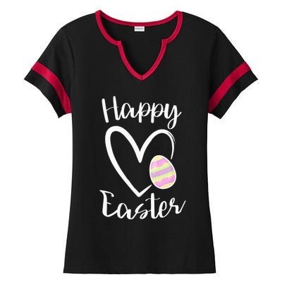 Cute Happy Easter Heart Pastel Easter Outfit Ladies Halftime Notch Neck Tee