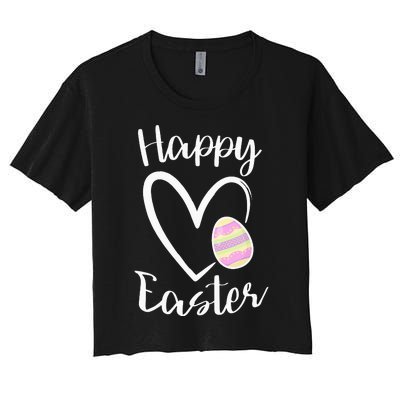 Cute Happy Easter Heart Pastel Easter Outfit Women's Crop Top Tee