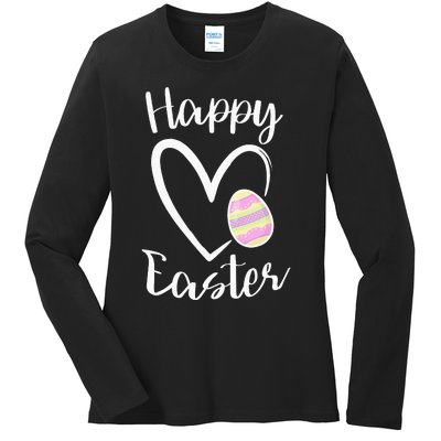 Cute Happy Easter Heart Pastel Easter Outfit Ladies Long Sleeve Shirt