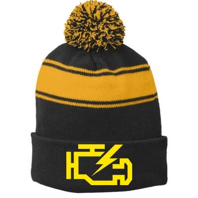 Check Engine Light  Stripe Pom Pom Beanie