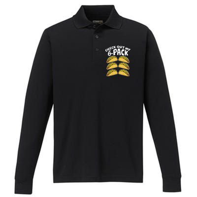 Check Out My 6-Pack Tacos Performance Long Sleeve Polo