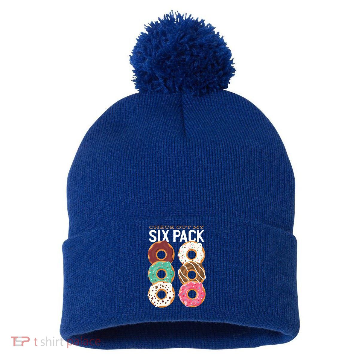 Check Out My Donut Six Pack Pom Pom 12in Knit Beanie