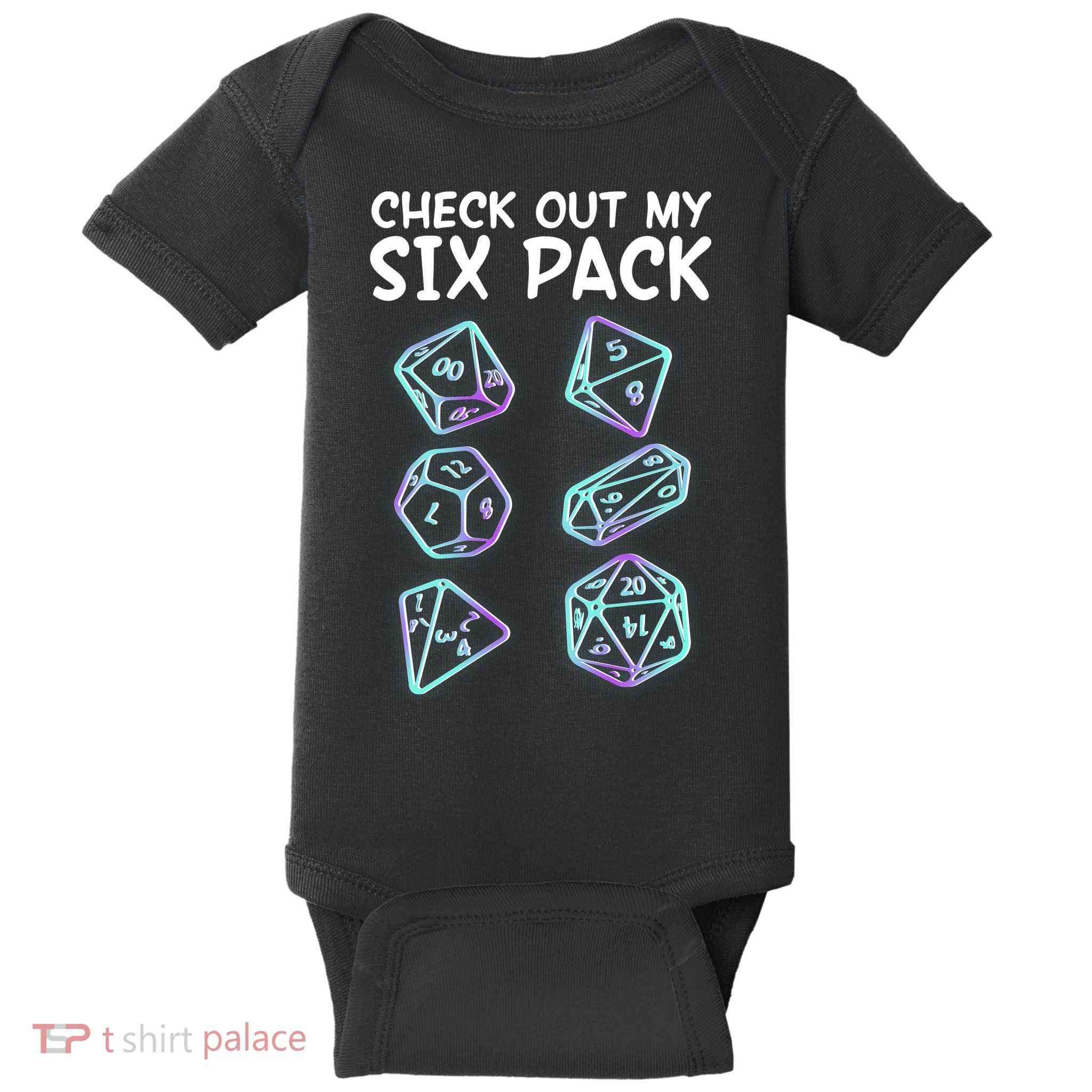 Check Out My Six Pack DND Dice Dungeons And Dragons Baby Bodysuit