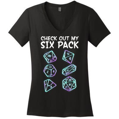 Check Out My Six Pack DND Dice Dungeons And Dragons Women's V-Neck T-Shirt