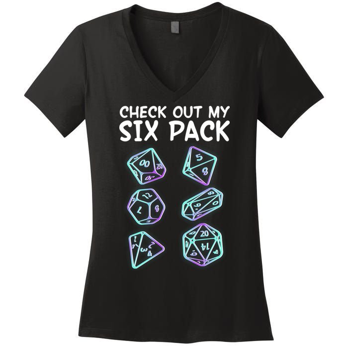 Check Out My Six Pack DND Dice Dungeons And Dragons Women's V-Neck T-Shirt