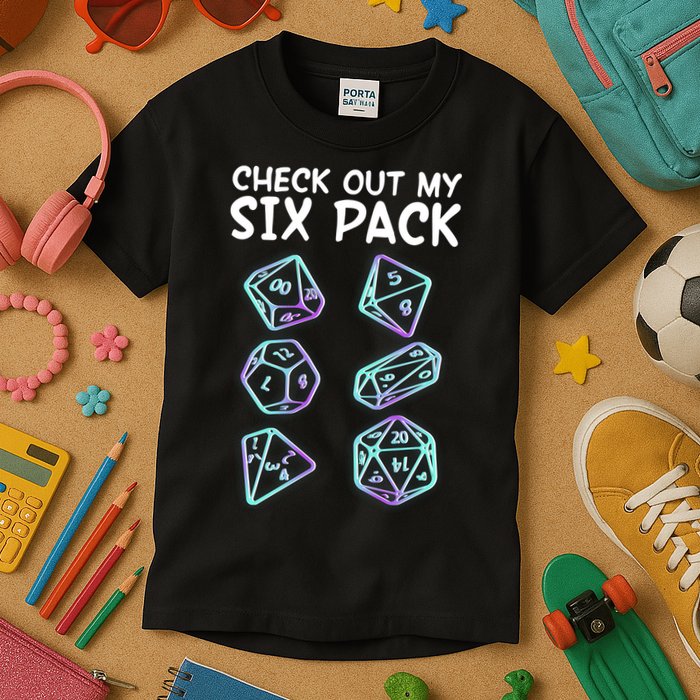 Check Out My Six Pack DND Dice Dungeons And Dragons Kids T-Shirt