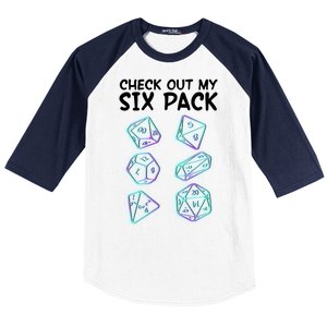 Check Out My Six Pack DND Dice Dungeons And Dragons Baseball Sleeve Shirt