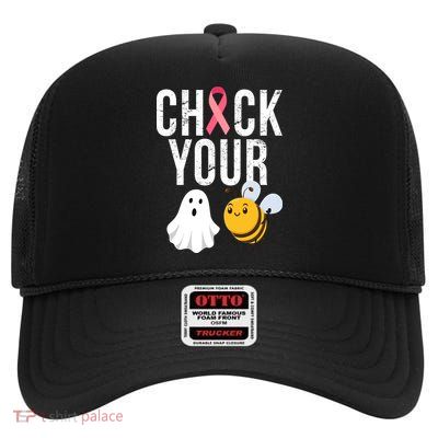Check Your Boo Bees Breast Cancer Halloween High Crown Mesh Back Trucker Hat