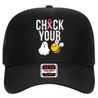 Check Your Boo Bees Breast Cancer Halloween High Crown Mesh Back Trucker Hat