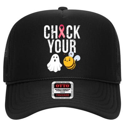 Check Your Boo Bees Breast Cancer Halloween High Crown Mesh Back Trucker Hat