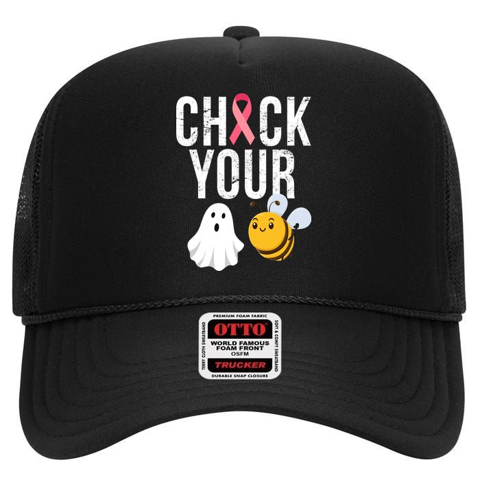 Check Your Boo Bees Breast Cancer Halloween High Crown Mesh Back Trucker Hat