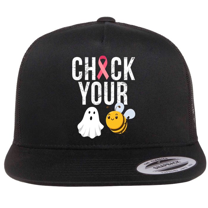 Check Your Boo Bees Breast Cancer Halloween Flat Bill Trucker Hat