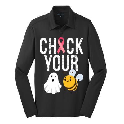 Check Your Boo Bees Breast Cancer Halloween Silk Touch Performance Long Sleeve Polo