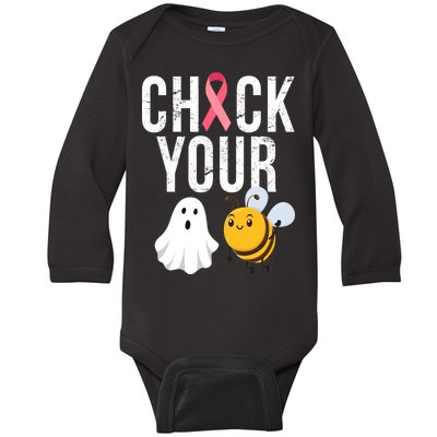 Check Your Boo Bees Breast Cancer Halloween Baby Long Sleeve Bodysuit