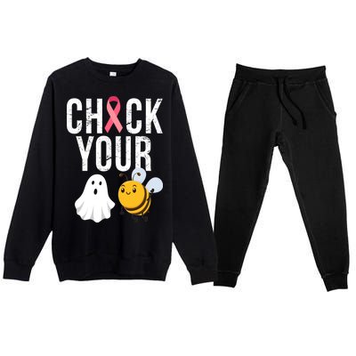 Check Your Boo Bees Breast Cancer Halloween Premium Crewneck Sweatsuit Set