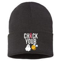 Check Your Boo Bees Breast Cancer Halloween Sustainable Knit Beanie