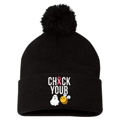 Check Your Boo Bees Breast Cancer Halloween Pom Pom 12in Knit Beanie