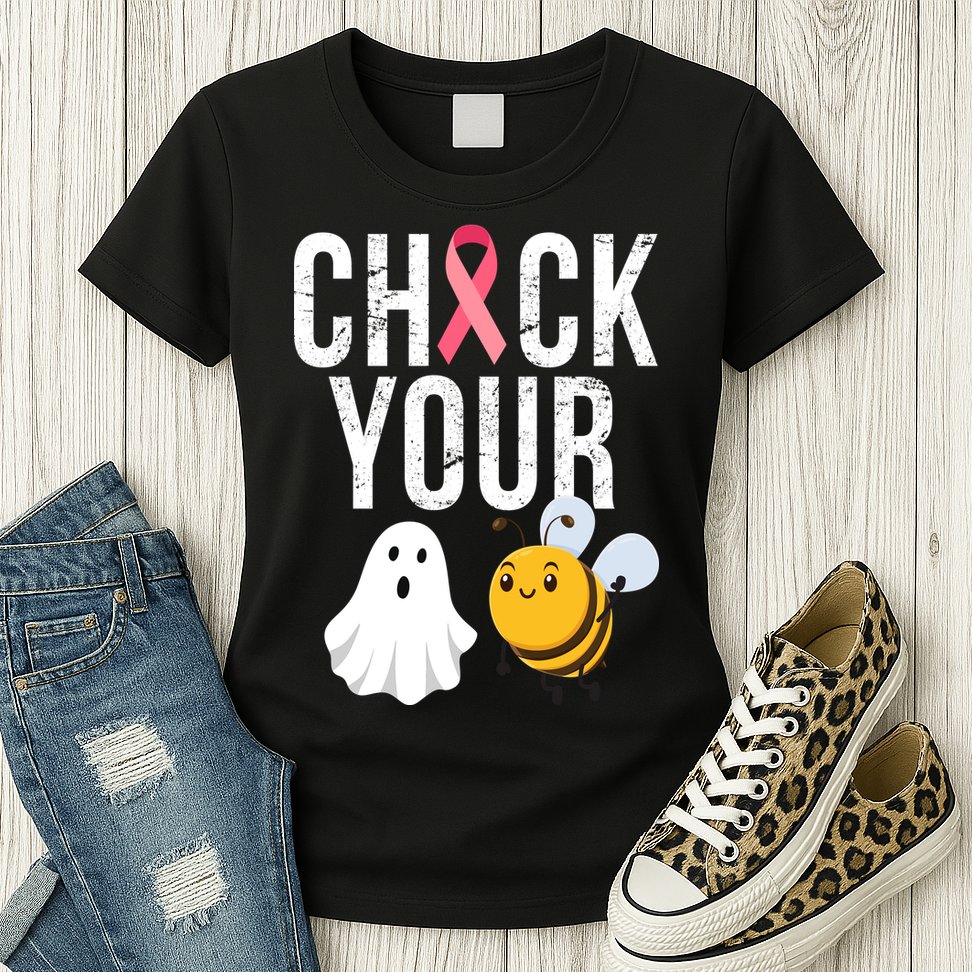 Check Your Boo Bees Breast Cancer Halloween Womens T-Shirt