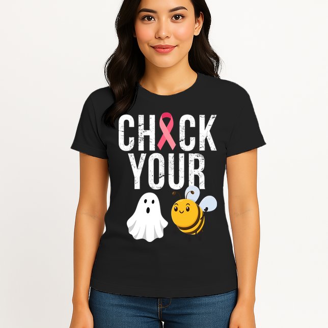 Check Your Boo Bees Breast Cancer Halloween Womens T-Shirt