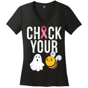 Check Your Boo Bees Breast Cancer Halloween Women's V-Neck T-Shirt