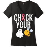 Check Your Boo Bees Breast Cancer Halloween Women's V-Neck T-Shirt