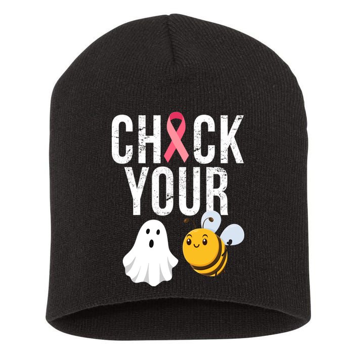 Check Your Boo Bees Breast Cancer Halloween Short Acrylic Beanie