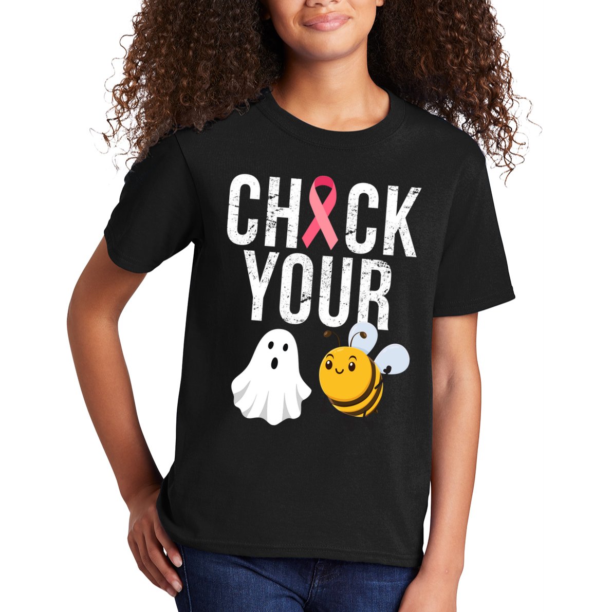 Check Your Boo Bees Breast Cancer Halloween Kids T-Shirt