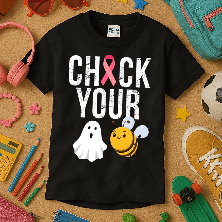 Check Your Boo Bees Breast Cancer Halloween Kids T-Shirt