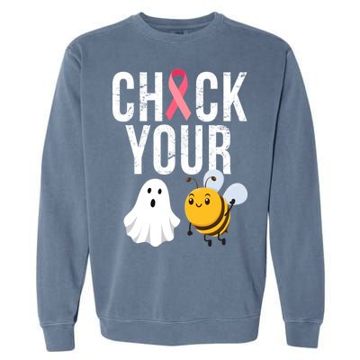 Check Your Boo Bees Breast Cancer Halloween Garment-Dyed Sweatshirt