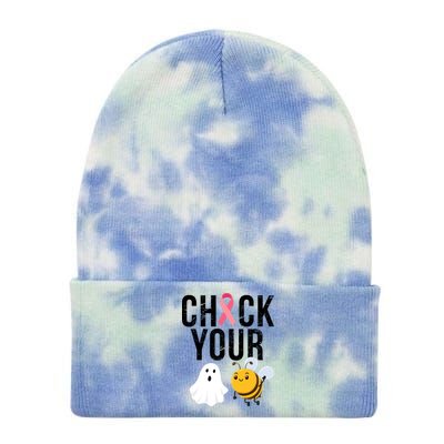 Check Your Boo Bees Breast Cancer Halloween Tie Dye 12in Knit Beanie