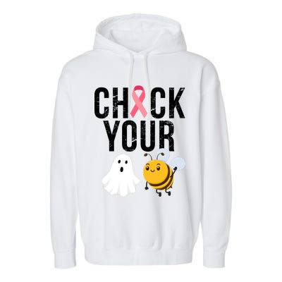 Check Your Boo Bees Breast Cancer Halloween Garment-Dyed Fleece Hoodie