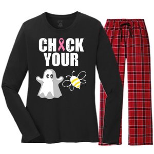 Check Your Boobies Breast Cancer Halloween Women's Long Sleeve Flannel Pajama Set 