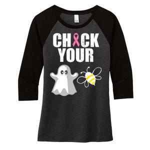 Check Your Boobies Breast Cancer Halloween Women's Tri-Blend 3/4-Sleeve Raglan Shirt