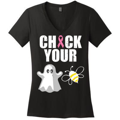 Check Your Boobies Breast Cancer Halloween Women's V-Neck T-Shirt