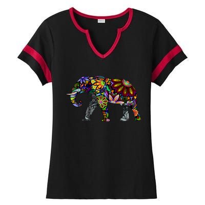 Cheerful Elephant Ladies Halftime Notch Neck Tee