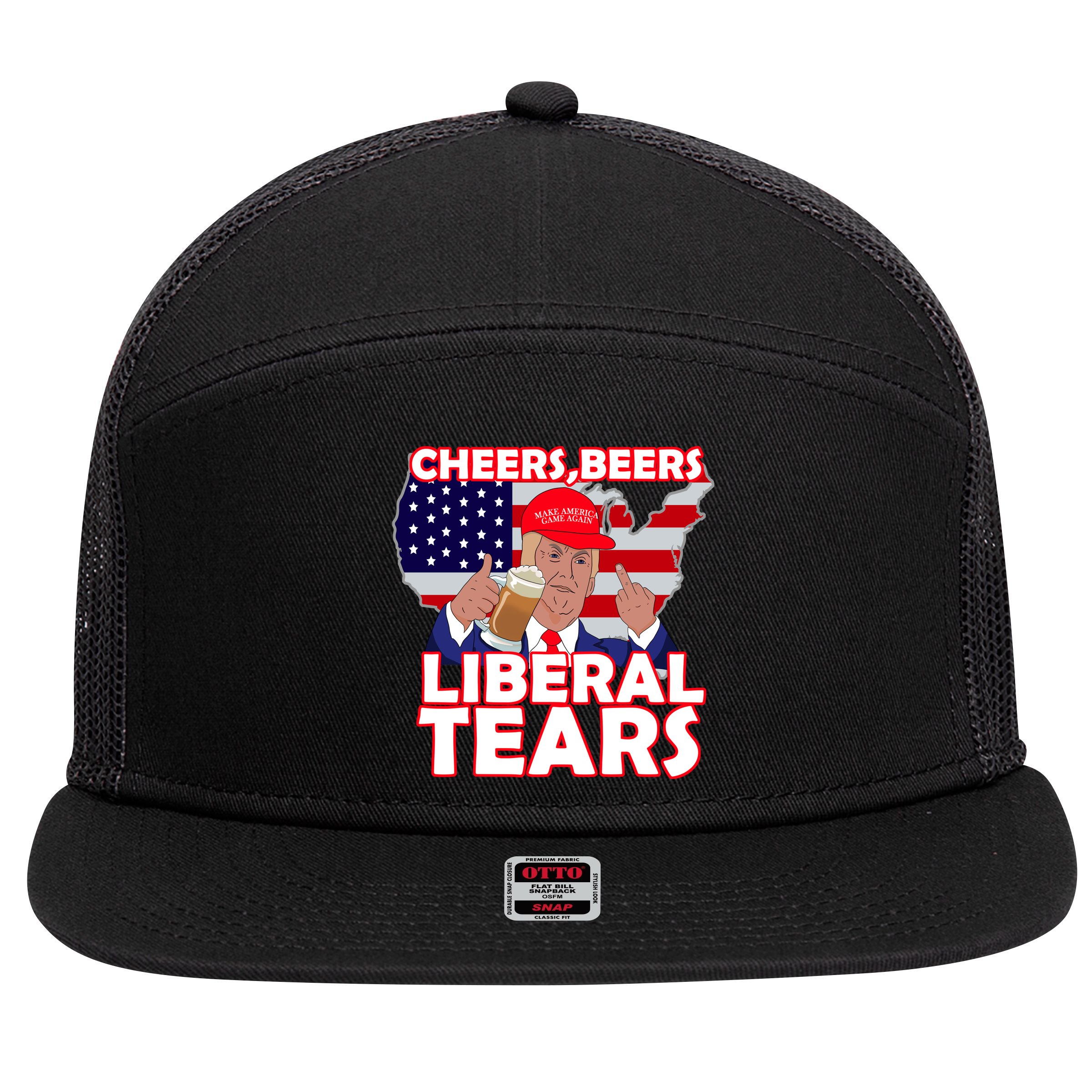 Cheers Beers Liberal Tears Pro Trump 7 Panel Mesh Trucker Snapback Hat