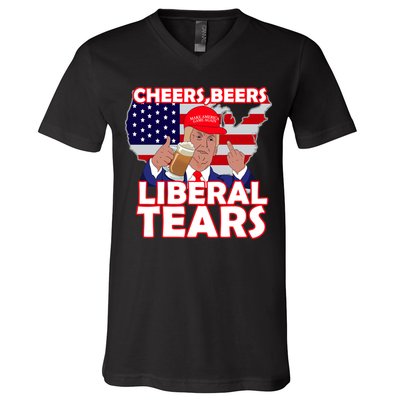 Cheers Beers Liberal Tears Pro Trump V-Neck T-Shirt