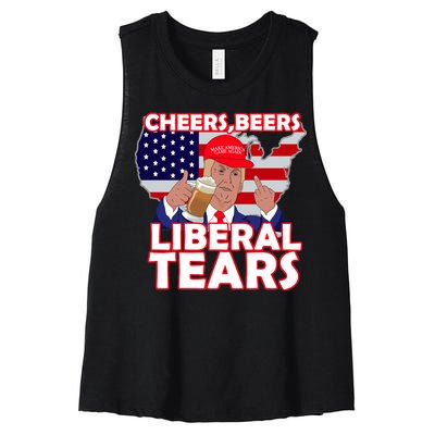 Cheers Beers Liberal Tears Pro Trump Women's Racerback Cropped Tank