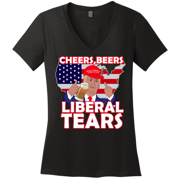 Cheers Beers Liberal Tears Pro Trump Women's V-Neck T-Shirt