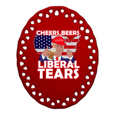 Cheers Beers Liberal Tears Pro Trump Ceramic Oval Ornament