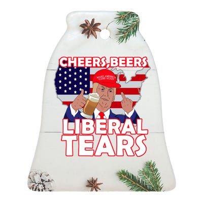 Cheers Beers Liberal Tears Pro Trump Ceramic Bell Ornament