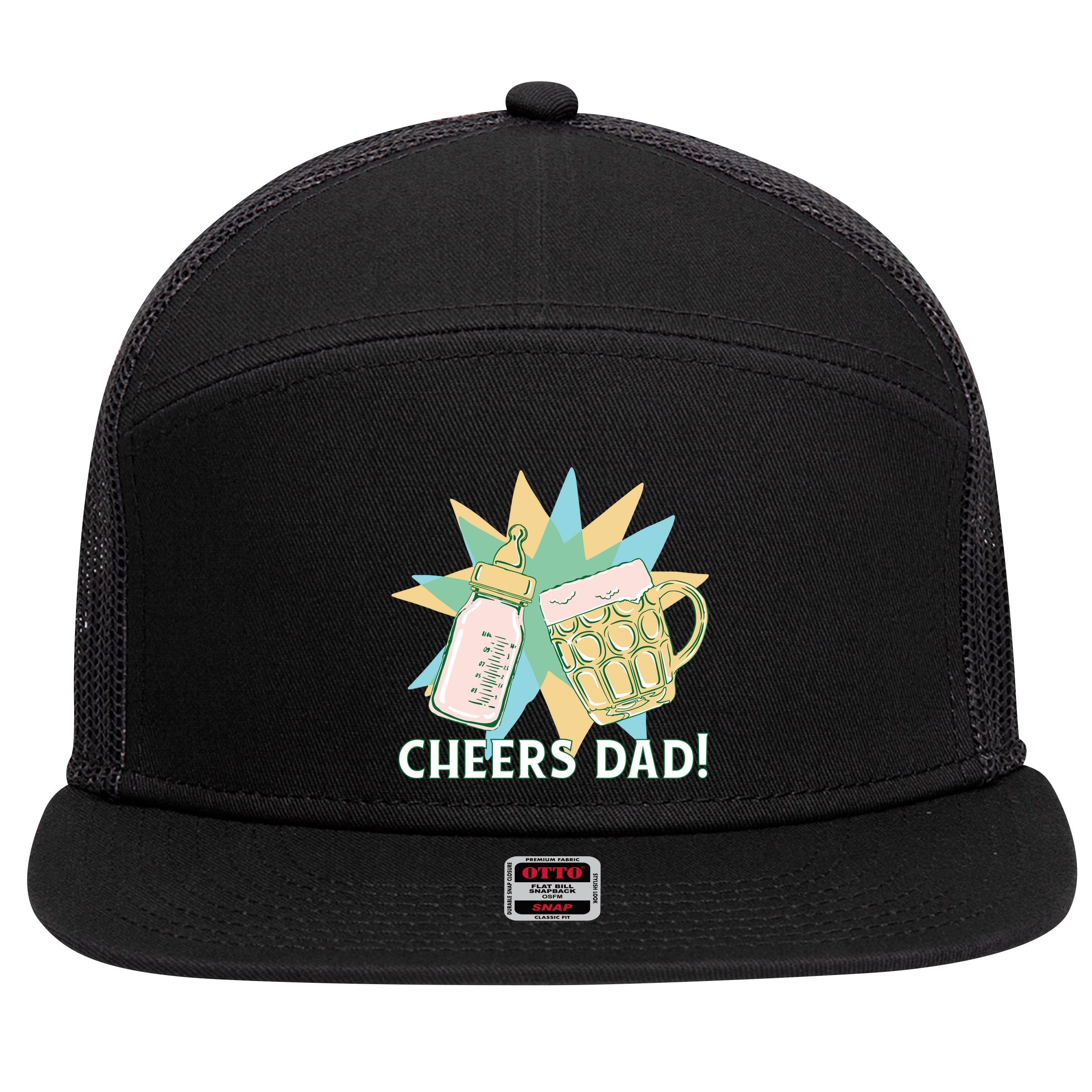 Cheers Dad Bottle And Beer 7 Panel Mesh Trucker Snapback Hat