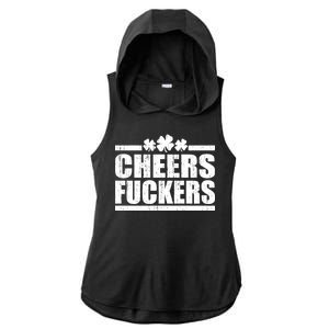 Cheers Fuckers Funny St. Patrick's Day Ladies PosiCharge Tri-Blend Wicking Draft Hoodie Tank