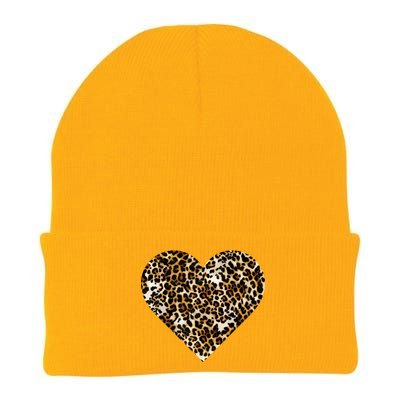 Cheetah Print Heart Knit Cap Winter Beanie