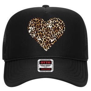 Cheetah Print Heart High Crown Mesh Back Trucker Hat