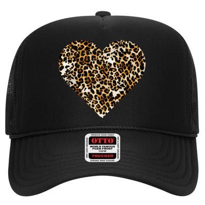 Cheetah Print Heart High Crown Mesh Back Trucker Hat