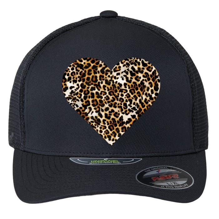 Cheetah Print Heart Flexfit Unipanel Trucker Cap